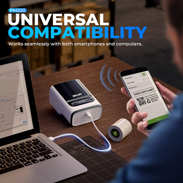 Nelko PM220 Bluetooth Thermal Label Printer, 2 Inch Portable Label Maker Machine for iOS & Android Phone, sticker printer for Clothing, Retail, Address, Barcode, Home, with 1 Roll 40x30mm（White）2 pack