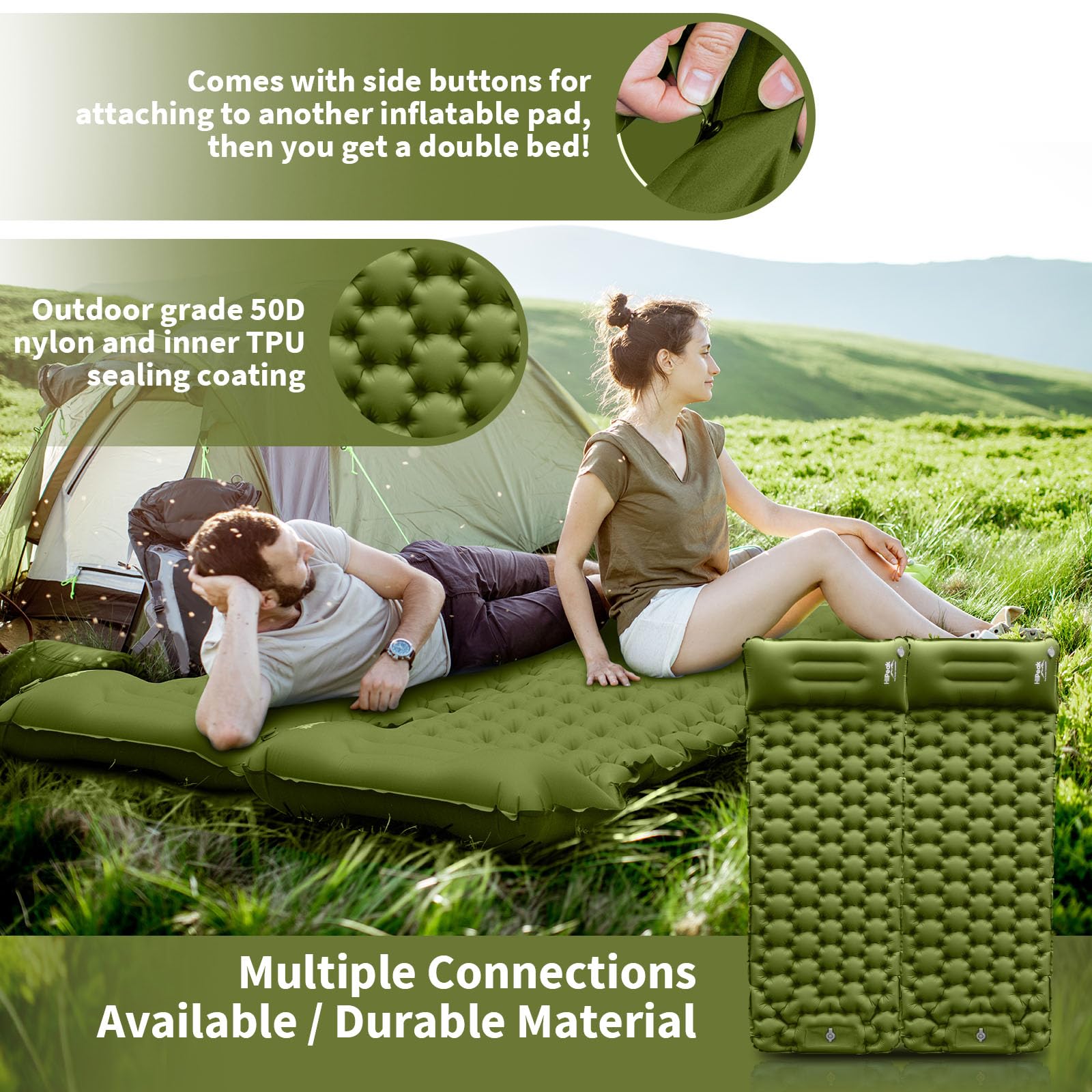 HiiPeak Camping Sleeping Pad, Ultralight Camping Mat with Pillow Built-in Foot Pump Inflatable Sleeping Pads Compact for Backpacking Hiking Traveling Tent (Gray)