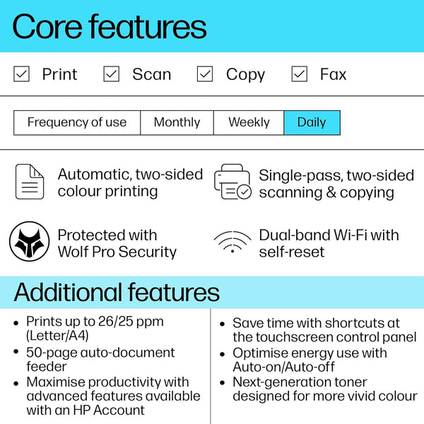 HP LaserJet Pro MFP 3302fdw Laser Printer | Colour | Printer for Small Medium Business | Print, Scan, Copy, Fax | Automatic document feeder | 2-Sided Printing | Wireless | Front USB port | Touchscreen
