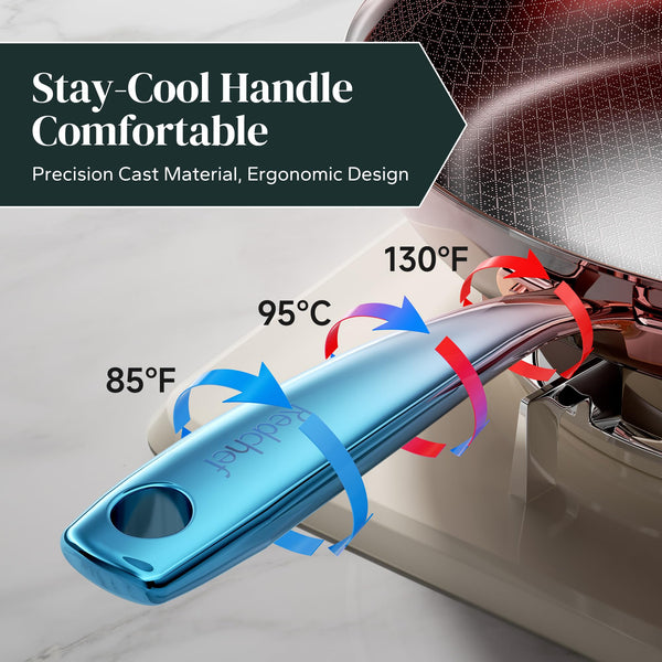 Redchef Non Stick Hybrid Egg/Omelette Pan,20cm Ceramic Frying Pan,Tri-Ply Stainless Steel Skillet,Non Toxic,PFAS PFOA/PTFE Free,Dishwasher/Oven Safe,Suitable for Induction Hobs,8"(Beige)