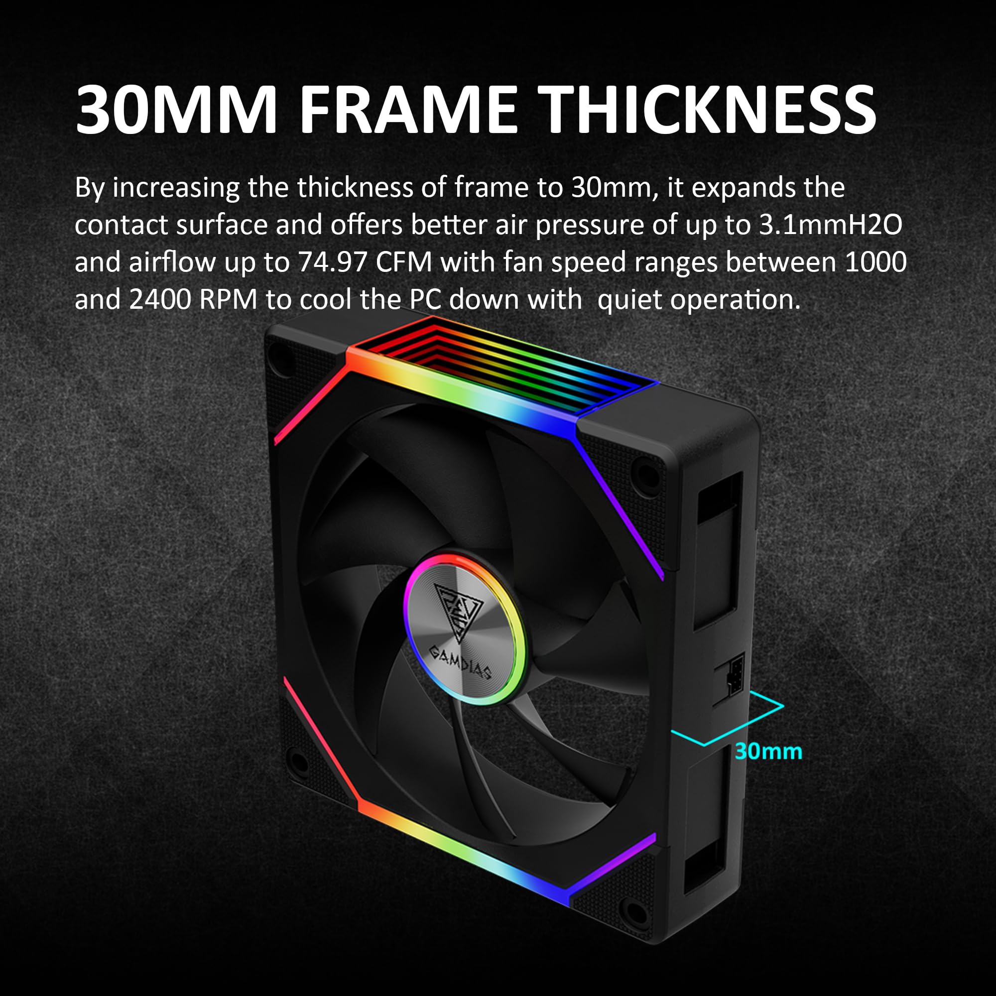 GAMDIAS 120mm ARGB PC Case Fans, Computer Case Fan, Cabless Daisy Chain Connection, Dual Infinity Mirror Lighting, Swappable Fan Blade for Reverse Airflow, Performance 30mm Thick, With Control Box