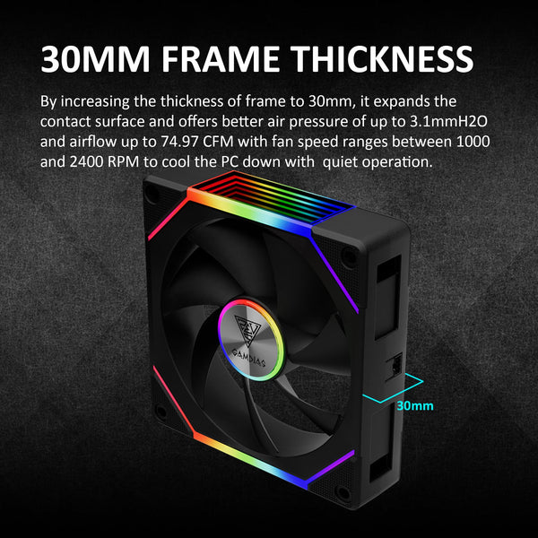 GAMDIAS 120mm ARGB PC Case Fans, Computer Case Fan, Cabless Daisy Chain Connection, Dual Infinity Mirror Lighting, Swappable Fan Blade for Reverse Airflow, Performance 30mm Thick, With Control Box