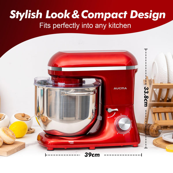 Aucma Stand Mixer, 6.2L Food Mixers for Baking, Electric Kitchen Mixers with Bowl, Dough Hook, Wire Whip & Beater (6.2L, Black)