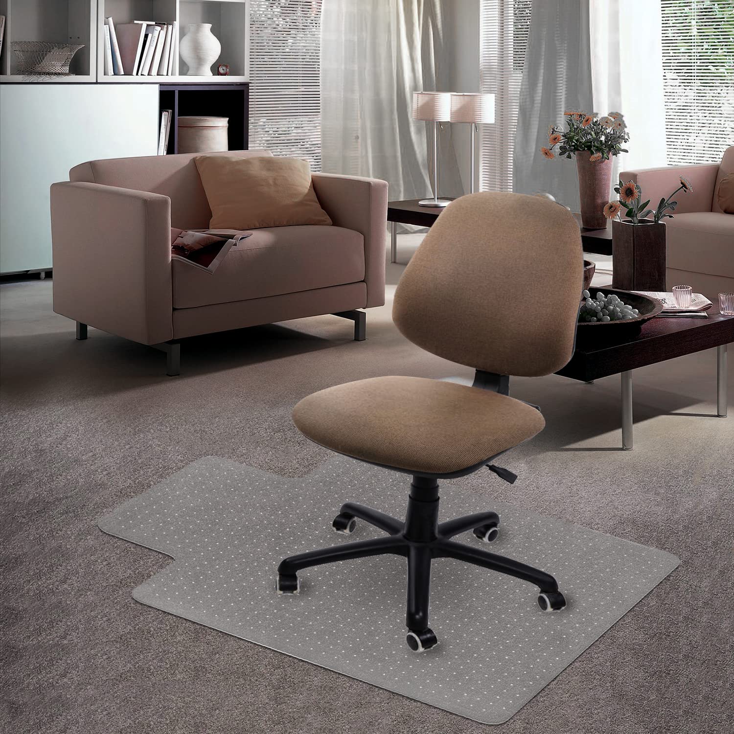 Kuyal Carpet Chair Mat, 48" x 36" PVC Home Office Desk Chair Mat for Floor Protection, Clear, Studded, BPA Free Matte Anti-Slip with Lip