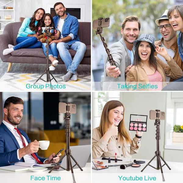YOTOCversion 1.7 Meter/67 inch Phone Tripod Stand & Bluetooth Selfie Stick Tripod, Cellphone Tripod with Bluetooth Remote, Compatible with iPhone 16/15/14/13/12/12 pro/11/11pro/8
