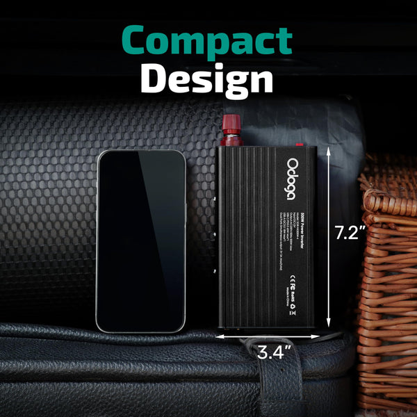 Odoga 300W Car Power Inverter 12V to 240V / 230V Converter, USB-A and USB-C 3A Charging Ports - Charge Your Laptop, iPad, iPhone, Tablet, Consoles & More - Durable and Powerful - Black Aluminum Body