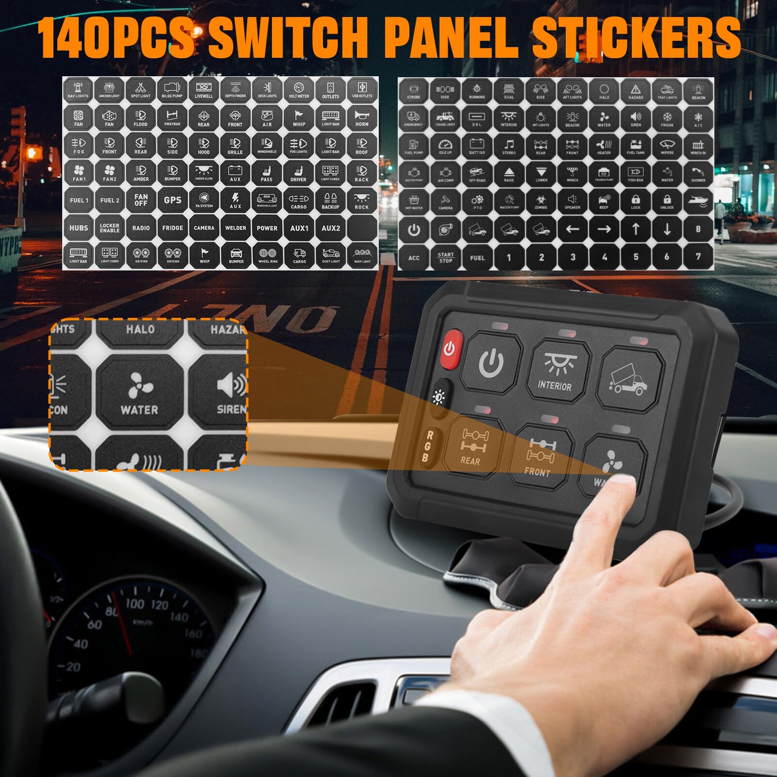 Chelhead 140PCS Vehicle Switch Panel Stickers for P2-6/8/12 Gang Switch Panel Universal Waterproof Multi-Function Button Control Rocker Labels Compatible with Car Dashboard, Boat, RV, Truck