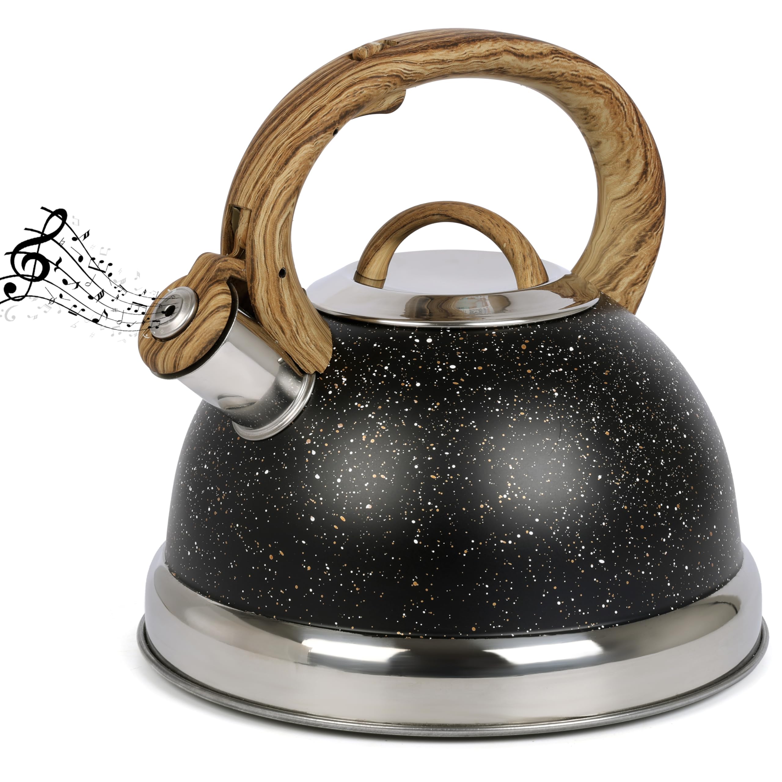 Belle Vous Black Whistling Kettle with Handle - Retro Style 3L Fast Boil Stovetop Tea Kettle - Food-Grade and Rustproof Stainless Steel - Suitable for