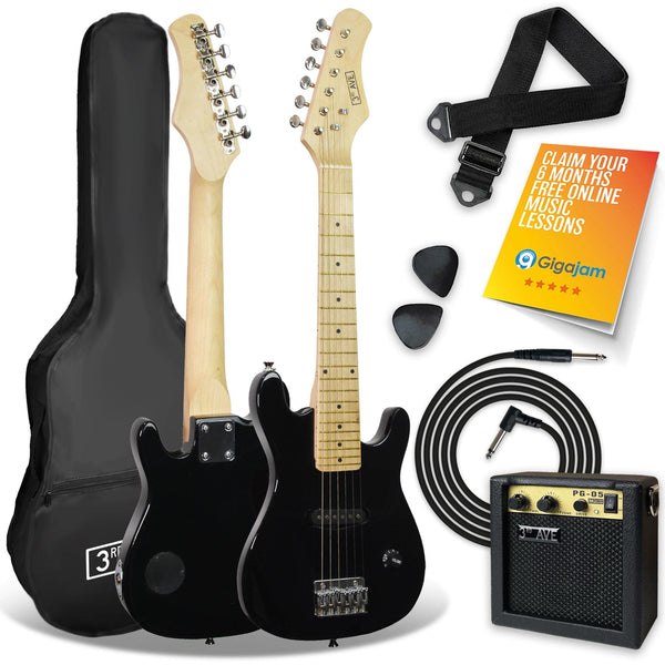 3rd Avenue 1/4 Size Kids Electric Guitar Pack for Junior Beginners - 6 Months FREE Lessons, 5W Portable Amp, Cable, Bag, Picks and Strap - Red