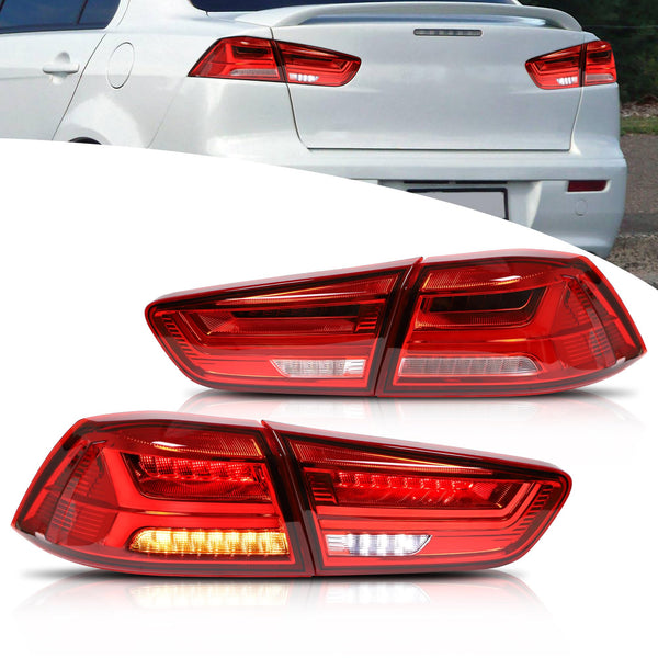 VLAND LED Rear Lights compatible with Lancer & EVO X 2008-2020 (Not Fit fortis/io), w/Sequential indicator, Driver & Passenger Side (Smoked dynamic 2)