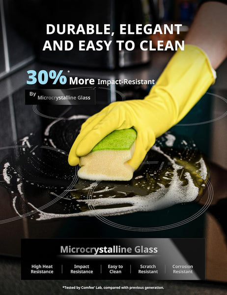 COMFEE' Induction Hob 7400 WATT with 4 Zones Induction Stove with Flexible Zone Built-in induction cooktop,Wiring, Touch control, Automatic Switch-Off, Child Safety Lock, No Plug Included