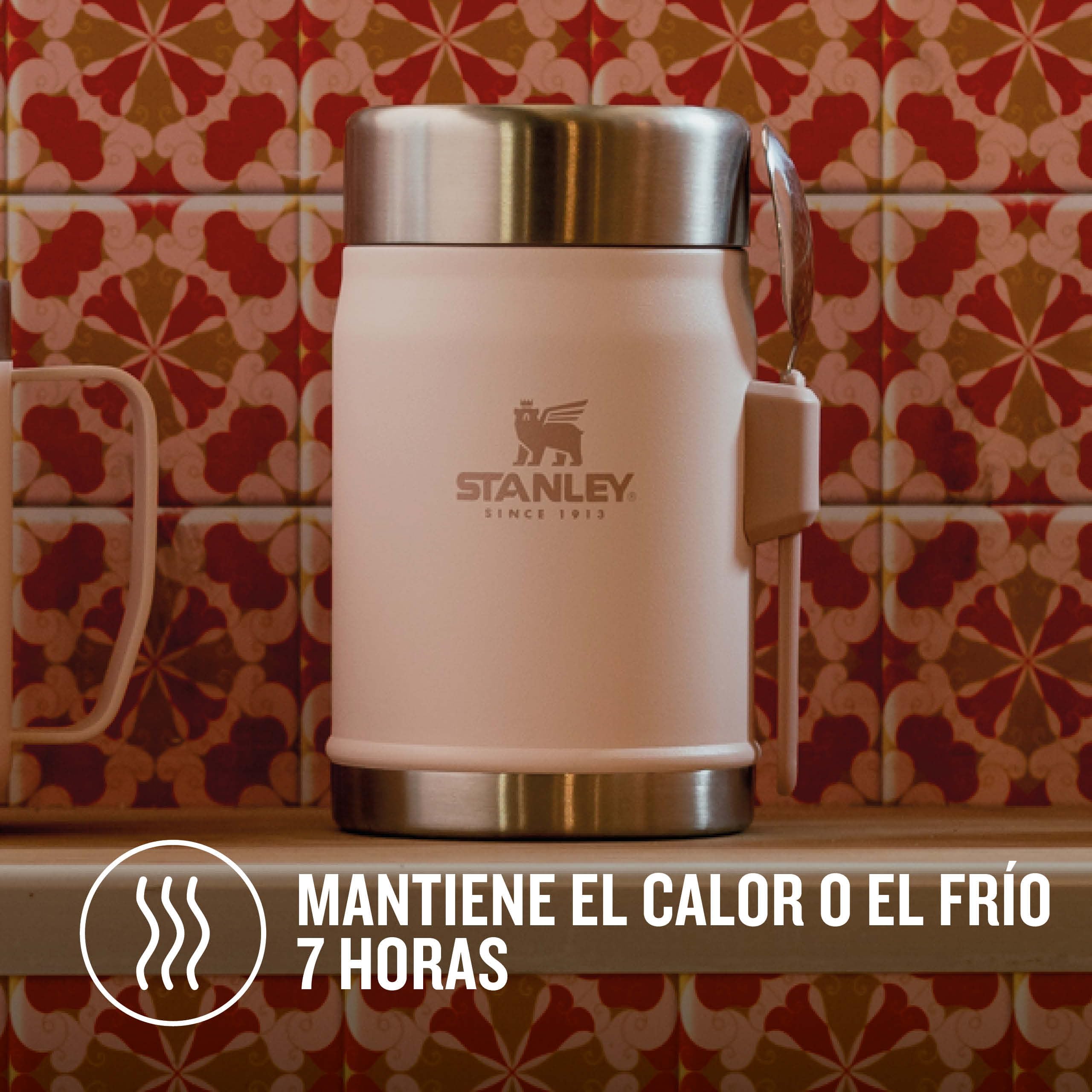 Stanley Classic Legendary Food Jar 0.4L With Spork - Keeps Cold For 7 Hours - BPA-Free Stainless Steel Soup Flask - Leakproof - Dishwasher Safe - Rose Quartz