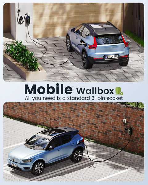 EV Charger Cable Type 2 to 3 Pin Plug 20Ft/6.1M Electric Car Charger 3kW, [6/8/10/13A] Type 2 Charging Cable 3 Pin EV Charger IP65 Advanced Protection Suitable for EVs & PHEVs