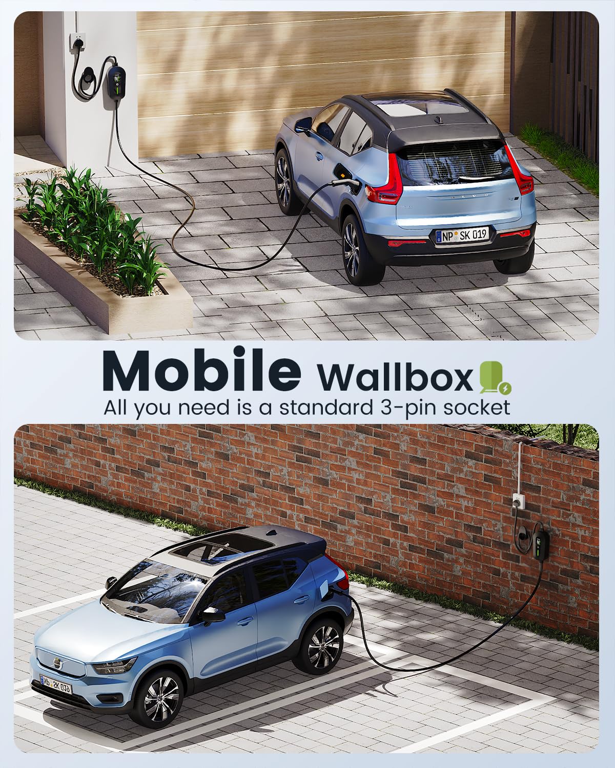 EV Charger Cable Type 2 to 3 Pin Plug 20Ft/6.1M Electric Car Charger 3kW, [6/8/10/13A] Type 2 Charging Cable 3 Pin EV Charger IP65 Advanced Protection Suitable for EVs & PHEVs