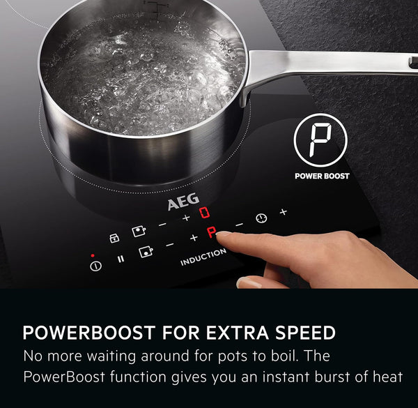 AEG 6000 Series Induction Hob, IKX64441CB, 4 Cooking Zones, 60cm, Bridge Function, Hob2Hood Function, Built-In Hob Timer, Key-lock, 3 Step Residual Heat, Black