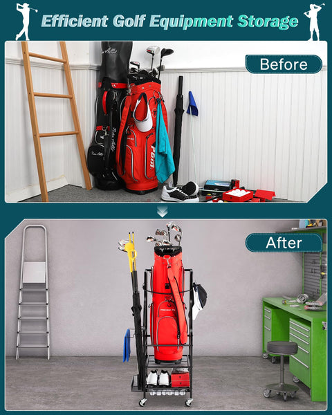 Golf Bag Storage Organizer- Golf Bag Stand Fit for Golf Equipment Accessories, Extra Large Golf Storage Rack for Garage