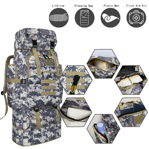 Ogetok 80L Hiking Backpack Camping Rucksack, 80 liters Large Capacity Outdoor Knapsack Travel Climbing Mountaineering Carry On Backpack Bag, Trekking Backpacking for Men Women, Black