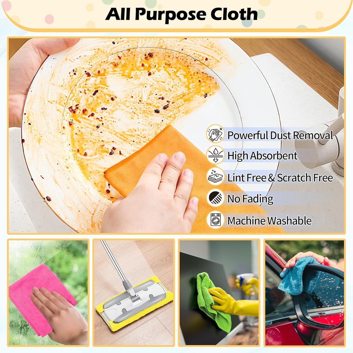 20 Pack Microfiber Cleaning Cloth, Lint-Free Car Wash Towels, All-Purpose Absorbent Cleaning Rags for Housekeeping, Dust Cloth for Office, Mechanic, Automotive