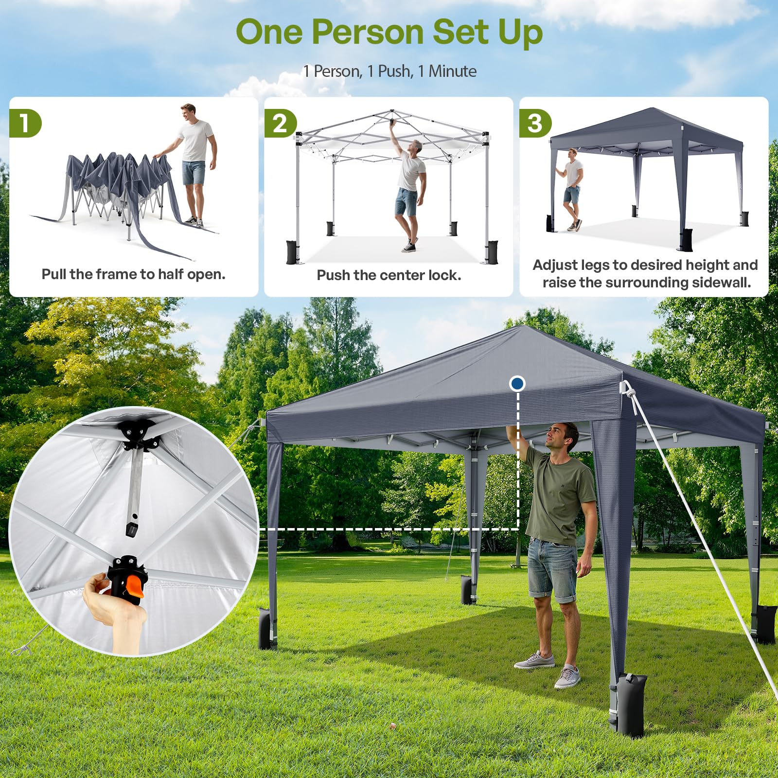 Driftalia Gazebo with Sides 3m x 3m, Waterproof Pop Up Gazebo with 4 Sandbags and Carry Bag for Parties, Camping, Commercial Events - Dark Grey