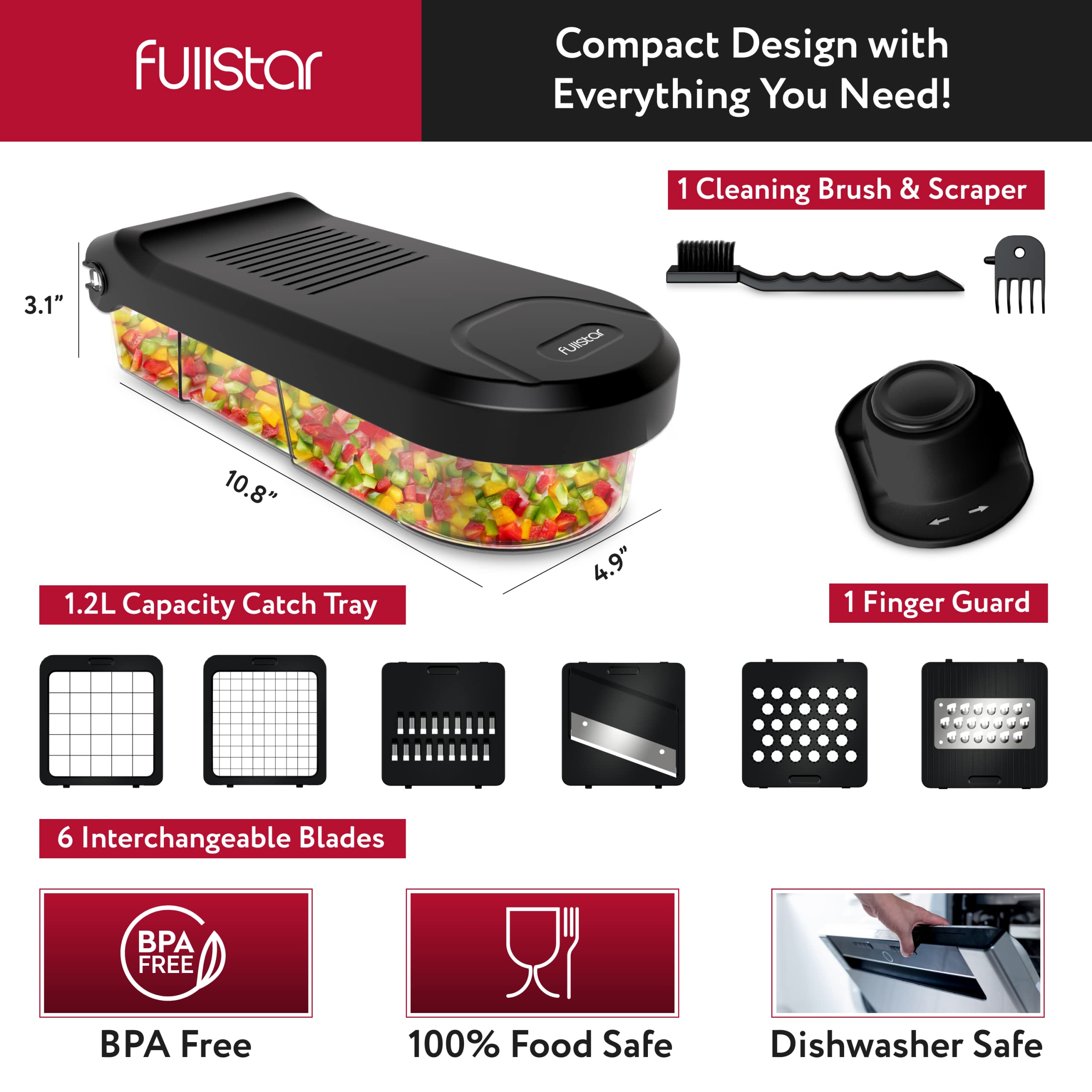 Vegetable Chopper Vegetable Cutter Mandoline Vegetable Slicer - Veggie Onion Salad Food Chopper Manual - Potato Chipper - Veg Chopper and Dicer - Kitchen Tools & Gadgets (6-in-1 Compact White)