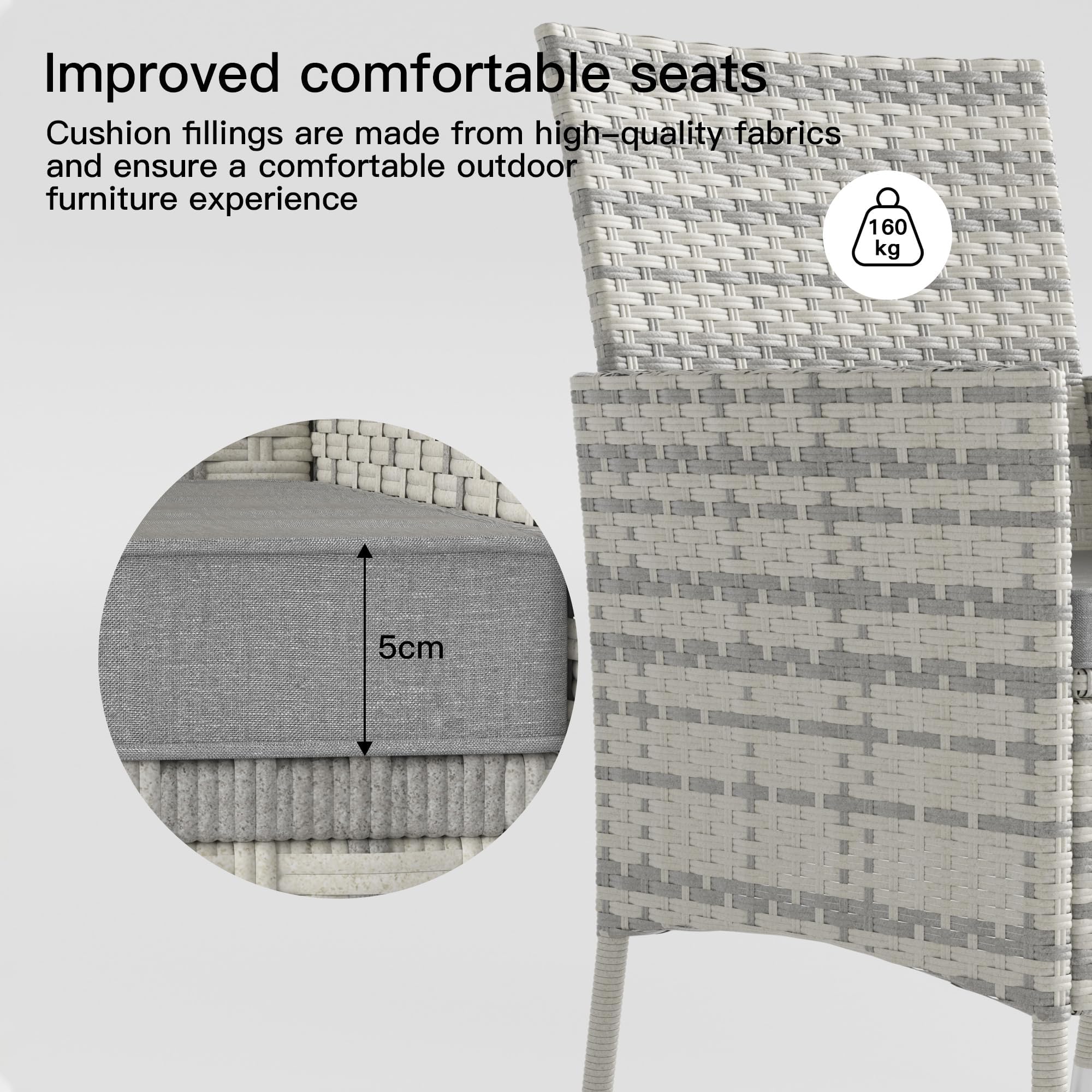Trumbeak 4 Seater Rattan Dining Set with Cushions,Garden Furniture Set with Glass Top Table and 4 Armchairs,Outdoor Dining Table and Chairs Set for patio,Grey