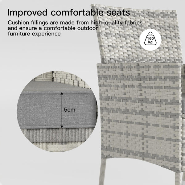 Trumbeak 4 Seater Rattan Dining Set with Cushions,Garden Furniture Set with Glass Top Table and 4 Armchairs,Outdoor Dining Table and Chairs Set for patio,Grey