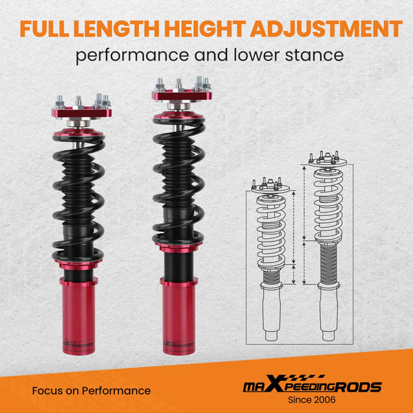 maXpeedingrods Coilovers for Ford Mustang Base/GT SN95 1994-2004, 24 Levels Damper Adjustable Coilovers Suspension Kit, Shock Absorber Struts, Height Adjustable Lowering Kit, Red
