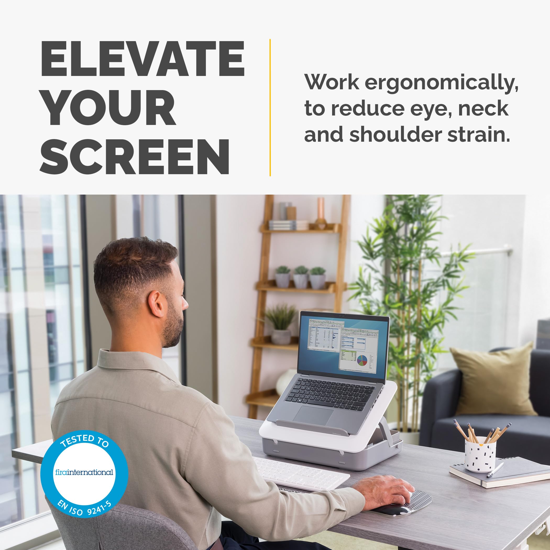 Fellowes Portable Laptop Stand Carry Case - Breyta 2-in-1 Design with 5 Height Adjustments - Ideal for Hybrid Work - 100% Recyclable - White