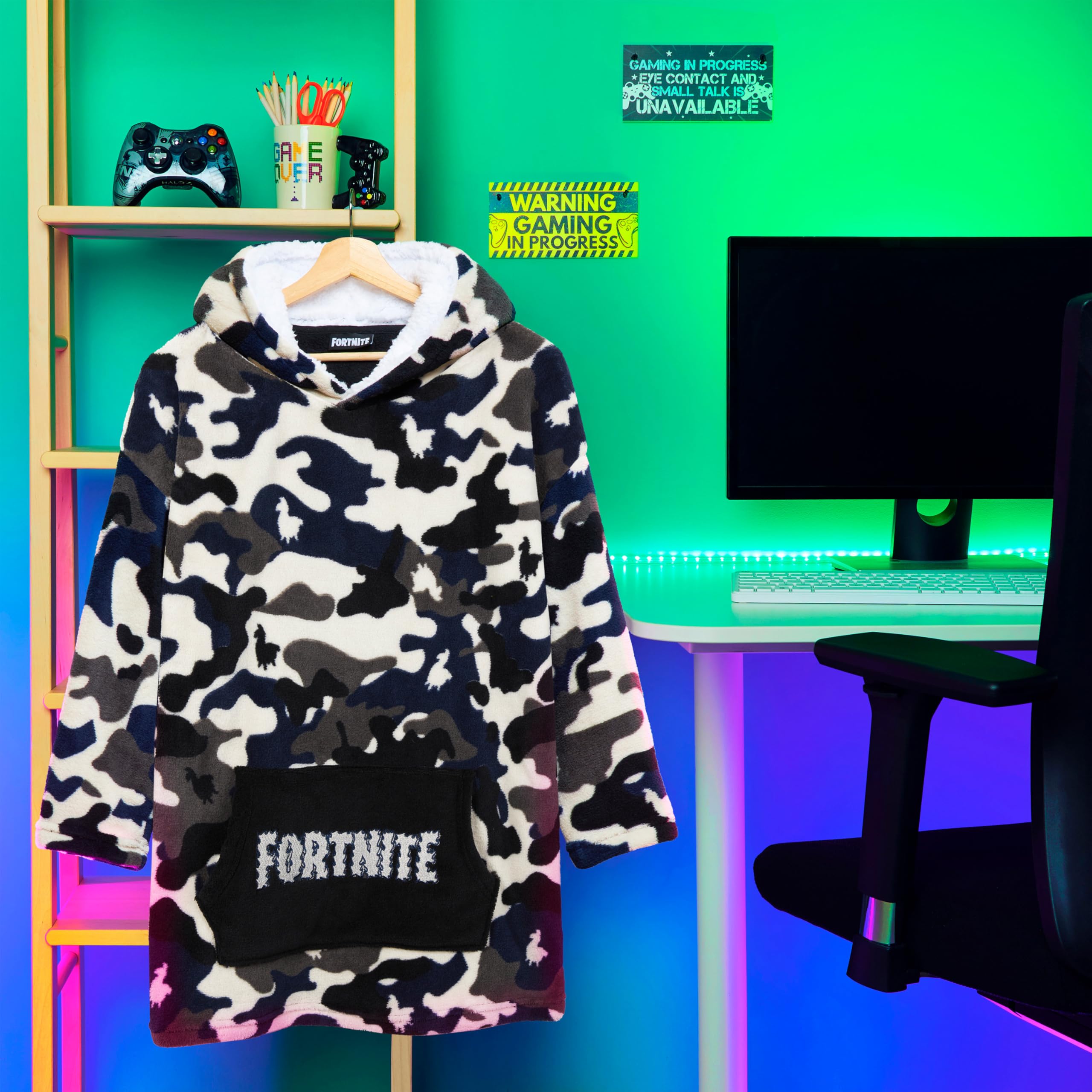 Fortnite Oversized Hoodie Blankets for Boys Fleece Extra Long Warm Wearable Hooded Poncho for Kids and Teens 14+, Gamers Gifts