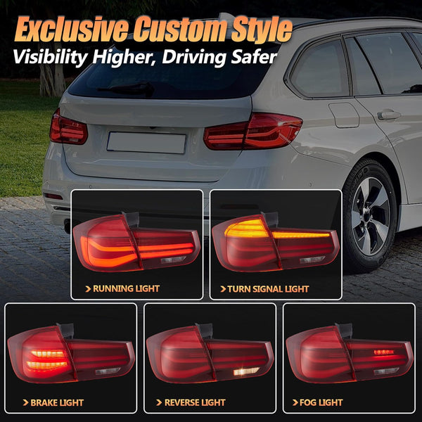 VLAND LED Rear Lights compatible with 3 Series Touring F31 2012-2018, w/Sequential Indicator, Driver & Passenger Side - Smoked