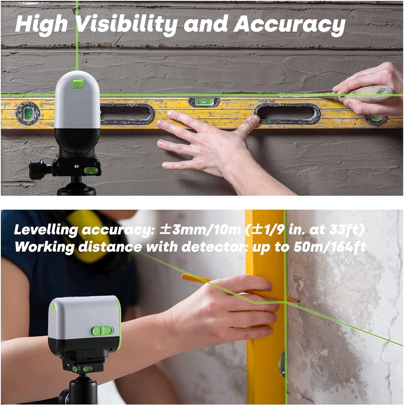 Enventor Rechargeable Laser Level, 25M 2200mAh Li-ion Battery Green Laser Level Self Leveling with Pulse Mode, 7 Hours Working Time, 360° Magnetic Base, Switchable Horizontal/Vertical/Cross line