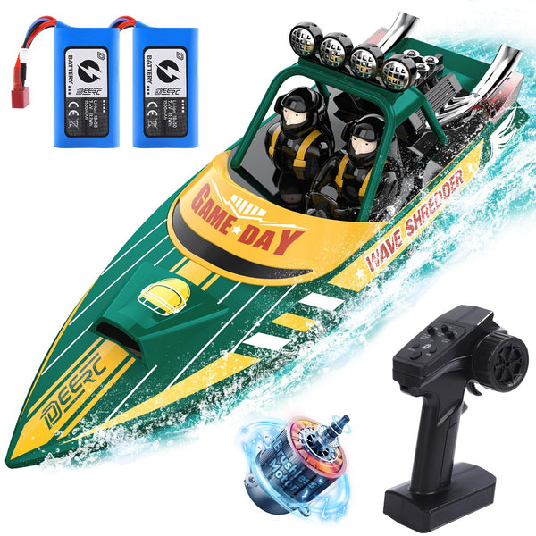 DEERC Fast Brushless RC Shark Boat for Adults, 30+MPH 3S High Speed Remote Control Speed Boat with LED Lights, Summer Toy Gift for Kids