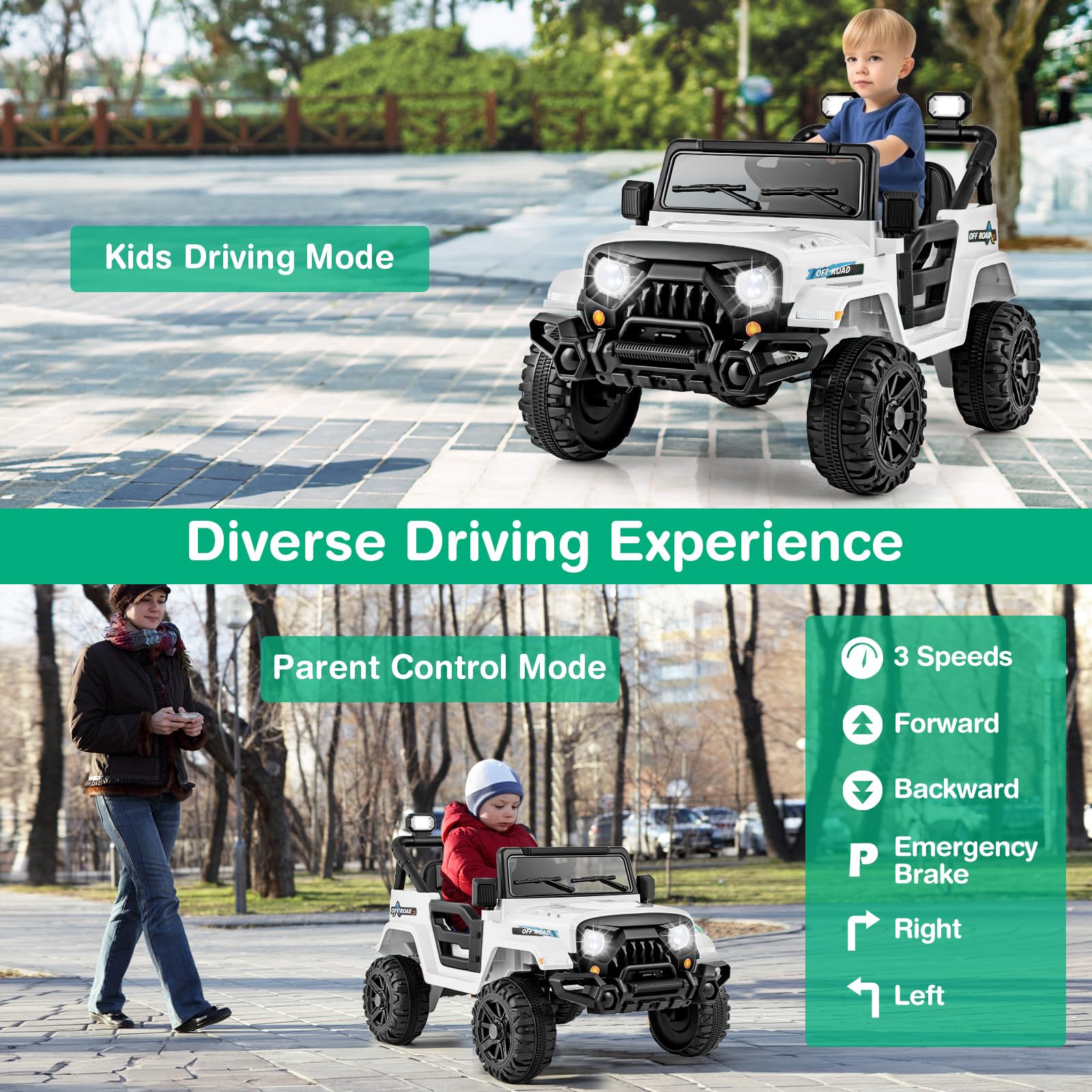 COSTWAY 12V Kids Ride on Car, 2 Motors Electric Off Road Truck with Remote Control, LED Lights, Music, Horn & Wireless Connection, Battery Powered Ride on Toy for Boys Girls (Black)