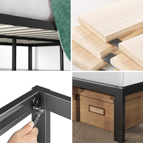 Zinus Paul Super King Bed frame - Bed 180x200 cm - 36 cm Height - Metal and Wood Platform Bed frame with Wood slat support - Natural Brown and Black