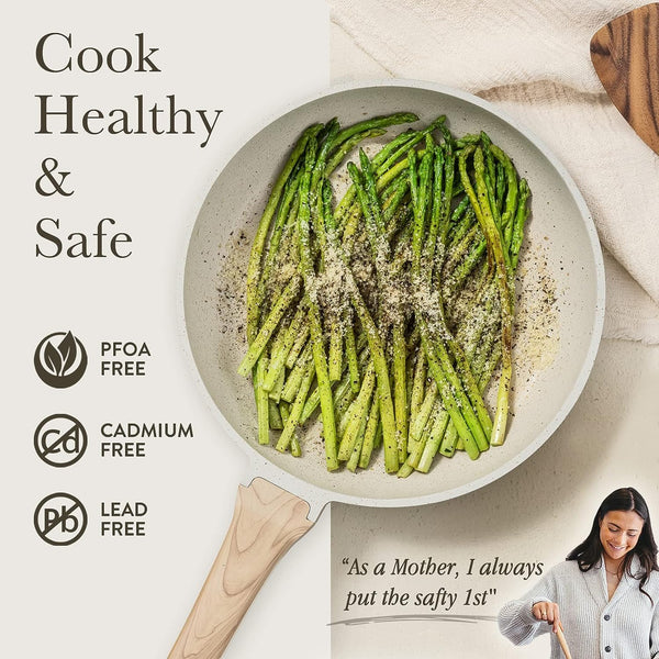 CAROTE Pots and Pans Sets Non Stick, 8 PCS White Granite Induction Hob Pan Set, Natural Non Toxic Cooking Cookware Set with Saucepan Set,Suitable for All Stoves