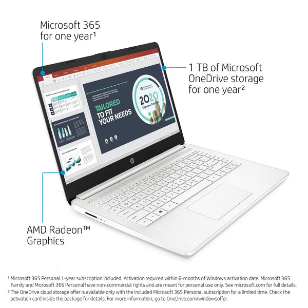 HP Stream 14" Laptop, Intel N4120 Processor, 4 GB RAM, 64 GB eMMC, Intel UHD Graphics, HD Display, Dual Speakers, Microsoft 365 Personal 12 month included, Win 11, Jet Black, 14s-dq0000sa