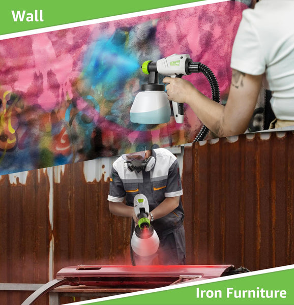 Fence Paint Sprayer 800W, Huepar Tools Electric HVLP Paint Spray Gun, 4 Nozzles, 9.84ft Hose, 3 Patterns, Adjustable Spray, 1300ML Detachable Container, Electric Spray Gun for Indoor & Outdoor