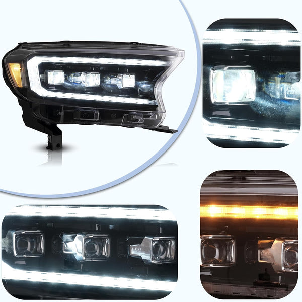 VLAND Headlight Pair Suitable for Ranger T6 T7 T8 T8 XL XLT Wildtrak 2015-2021 with Sequential Indicators (Clear) LHD