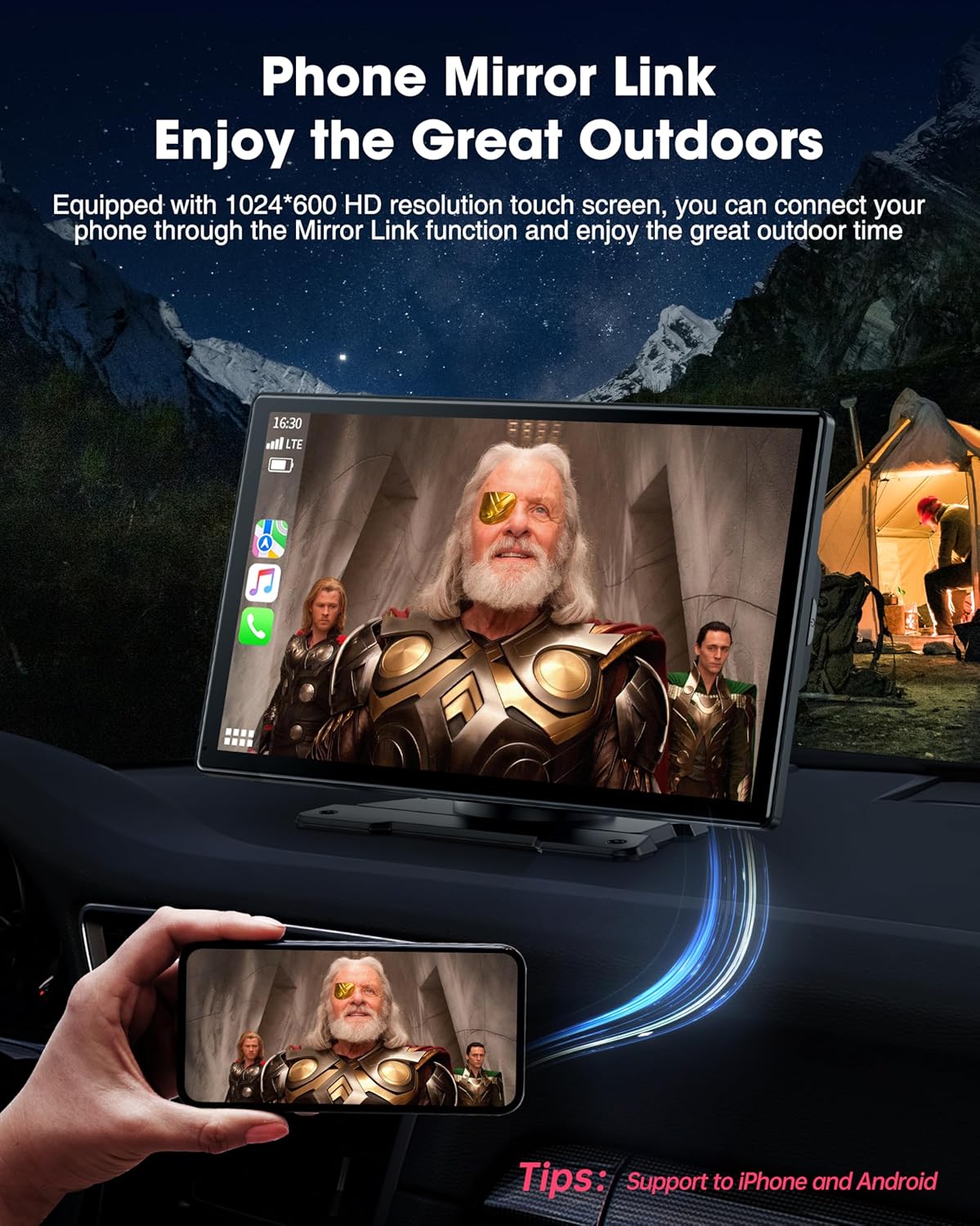 LAMTTO 9 Inch Wireless Car Stereo with Apple Carplay and Android Auto,Portable Touch Screen GPS Navigation for Car,Car Audio Receivers with Bluetooth,Airplay,AUX,Screen for All Vehicles