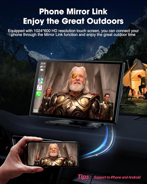 LAMTTO 9 Inch Wireless Car Stereo with Apple Carplay and Android Auto,Portable Touch Screen GPS Navigation for Car,Car Audio Receivers with Bluetooth,Airplay,AUX,Screen for All Vehicles