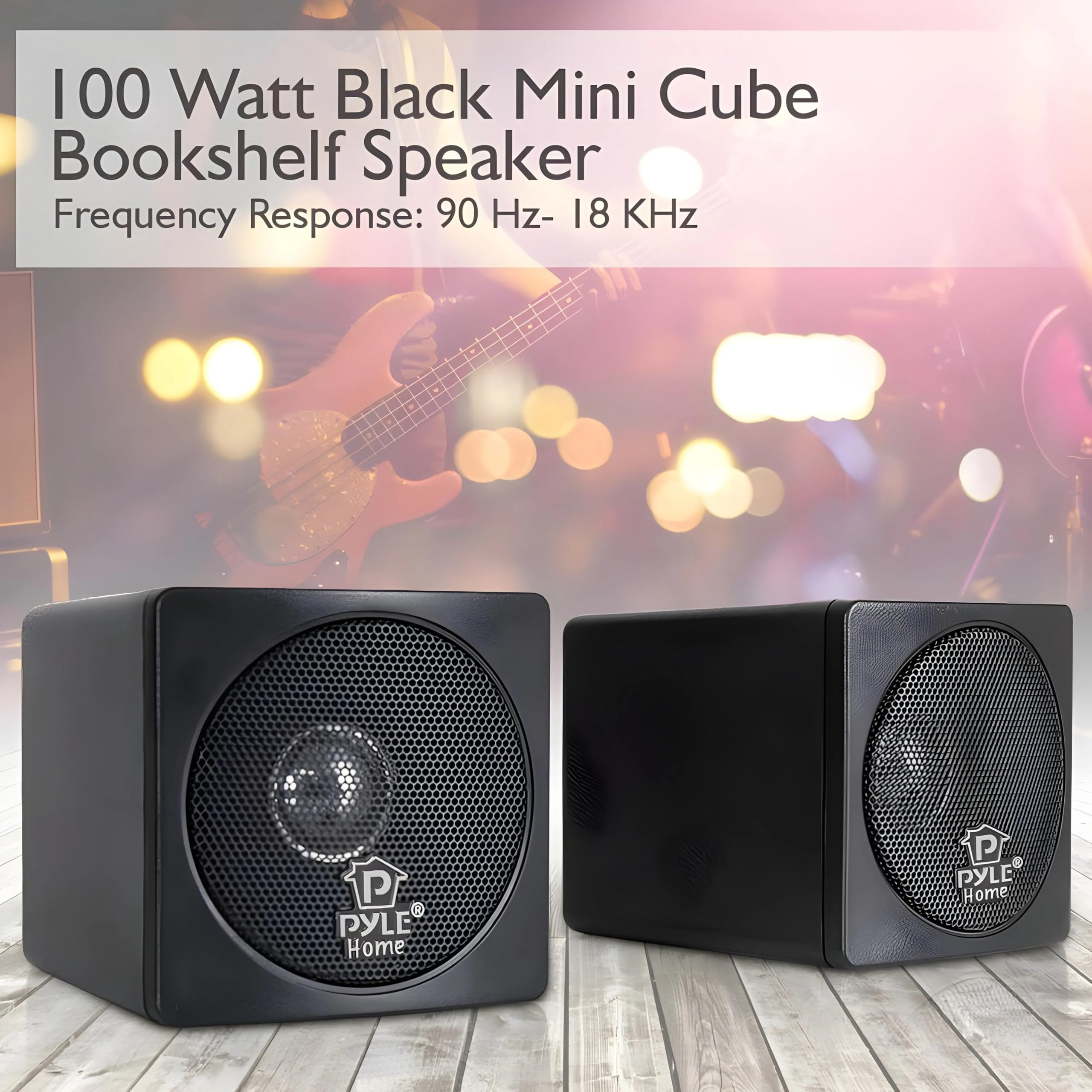 Pyle Home PCB4BK 200W 4 inch Mini Cube Bookshelf Speaker - Black