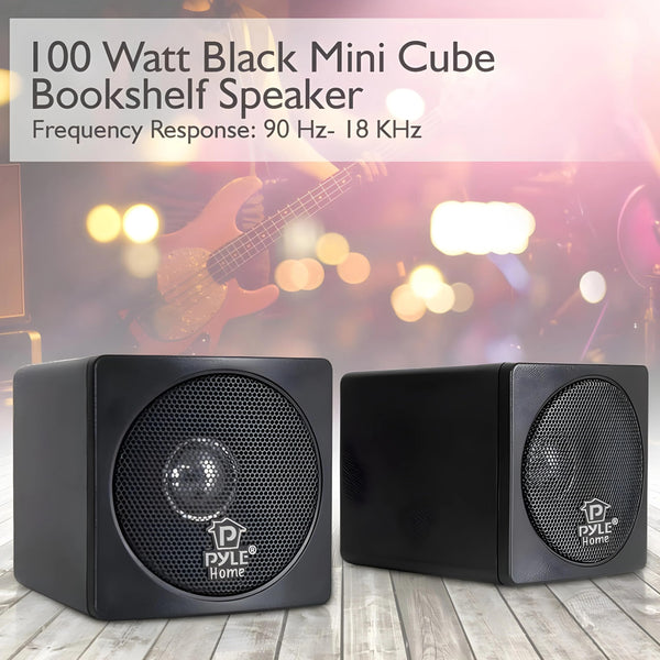 Pyle Home PCB4BK 200W 4 inch Mini Cube Bookshelf Speaker - Black