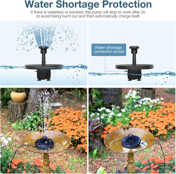 6.5W Solar Water Fountain, Built-in 1500 mAh Battery, Upgraded Solar Pond Pump, Water Pump, Solar Floating Fountain Pump with 6 Fountain Styles for Garden, Bird Bath, Pond and Fish Container