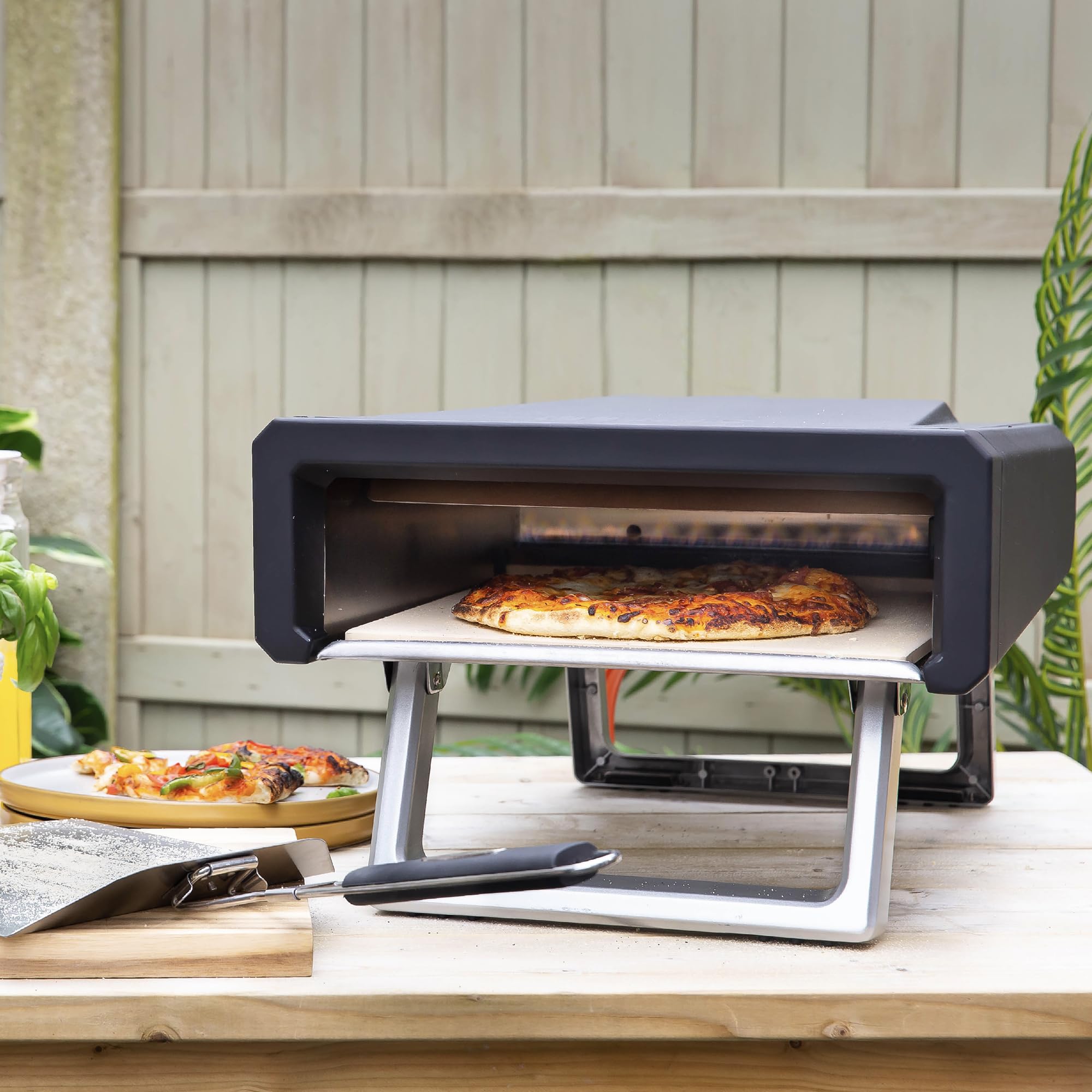 Zanussi ZPO1BPC Outdoor 12 Inch Wood Pellet Portable Wood Fired Pizza Oven with Paddle and Cover in Black, BBQ Oven & Smoker, Stainless Steel Foldable Legs
