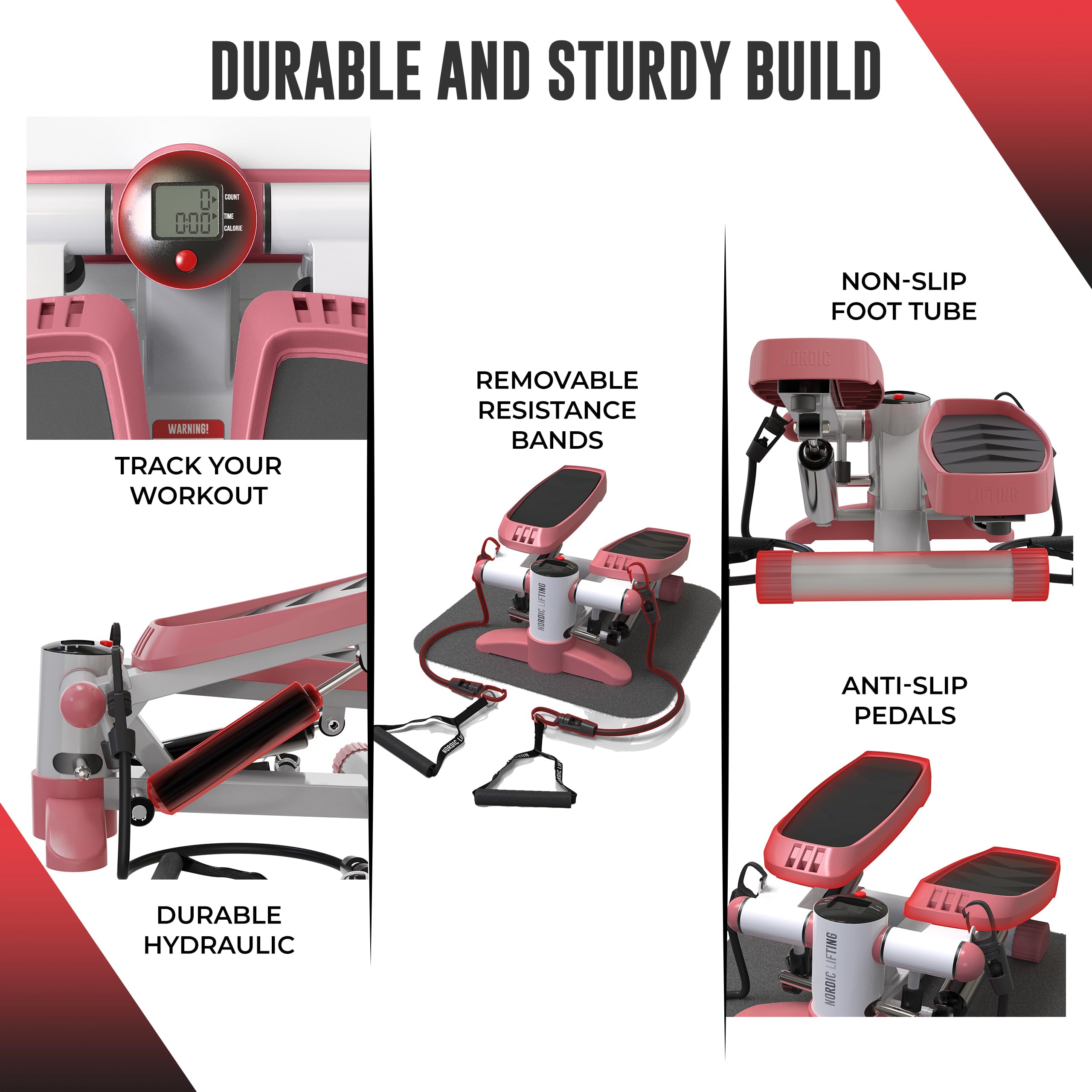 Nordic Lifting Mini Stepper & Stair Climber Machine - w/Resistance Bands Set & Non-Slip Foot Pads - Durable Construction with 330 LBS Weight Capacity