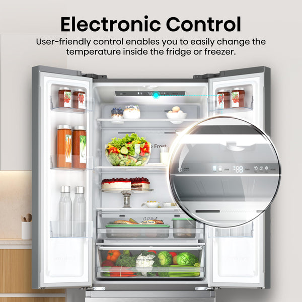 Hisense RF632N4WIE 70cm Freestanding French Door Fridge Freezer Metallic with Water Dispenser & Metal cooling 70 × 200 × 69.4 cm (W×H×D)