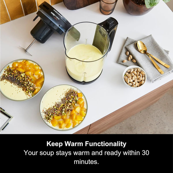 Morphy Richards 1.6L Clarity Soup Maker, Portion Control, 9 Featured Settings, Smart Response Technology, Keep Warm, Soup and Smoothie Maker, White & Black, 501050