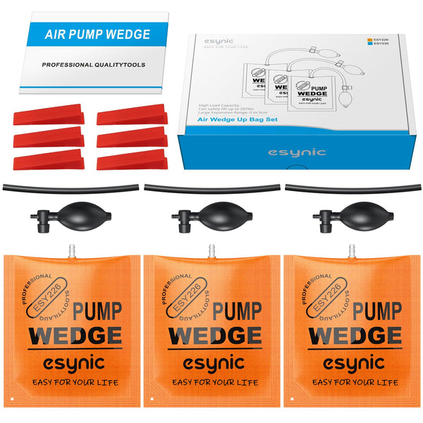 eSynic 3Pack Air Wedge Pump up Bag Inflatable Wedge Winbags Smooth TPU Air Bags for Lifting Door Air Wedge Door Lifter Pump Load-Bearing 297 Pounds/134KG with 4 Plastic Wedges-Blue