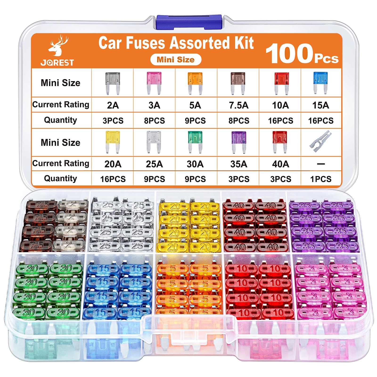 JOREST 300Pcs Car Fuses Assorted Kit, 160 Mini Blade Fuses Automotive + 90 Standard Mixed Fuses + 50 Micro Fuse Set + Fuse Puller – for RV Truck Motorcycle(2Amp 3A 5A 7.5A 10A 15A 20A 25A 30A 35A 40A)