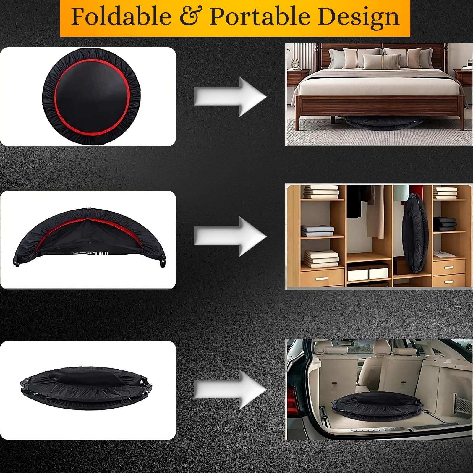 FK Sports Foldable Fitness Rebounder Trampolines, 48" and 40" Foldable Mini Trampoline with U Bar Handle, Round Mini Fitness Trampoline a indoor